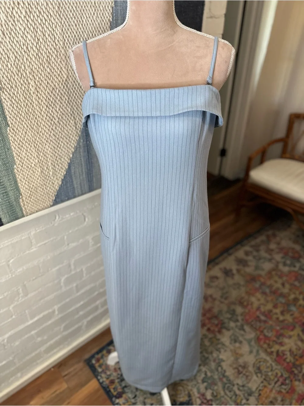 Abercrombie & Fitch Blue Pin Stripe Bodycon Midi Dress